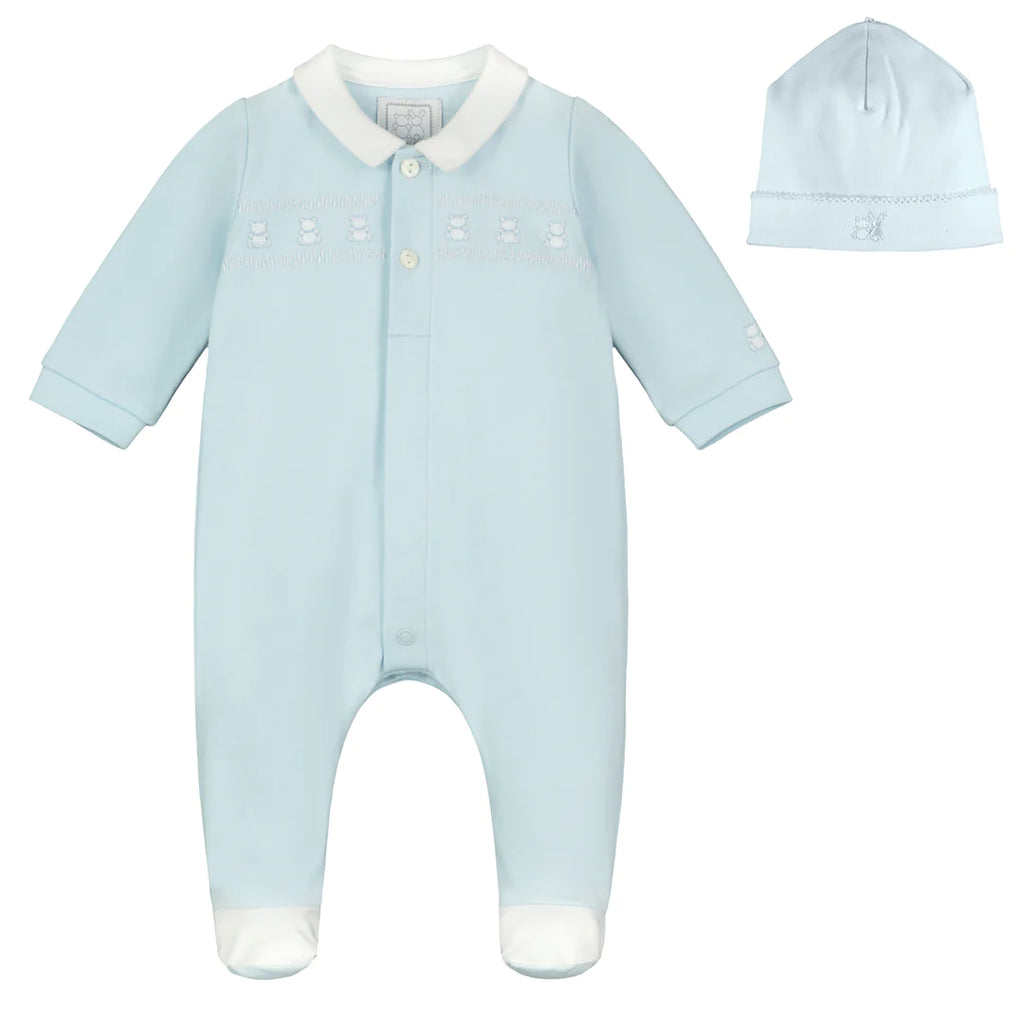 Emile et Rose Baby Boys Fisher Teddy Bear Baby Blue Babygrow and Hat