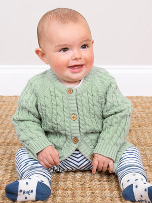 Kite Clothing My First Cardi Baby Cable Knit Cardigan Sage Green | New Season