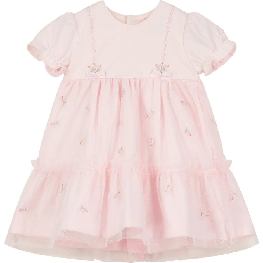 Emile et Rose Pink Fabienne Tulle Overlay Rosebud Baby Girls Dress