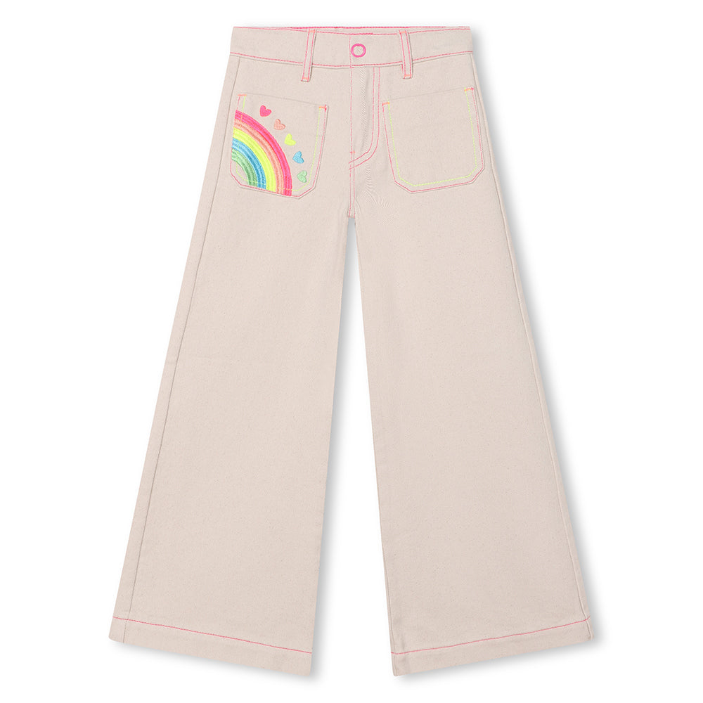Billieblush Girls Beige Wide Leg Rainbow Jeans | SALE