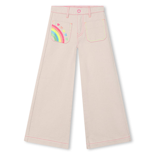 Billieblush Girls Beige Wide Leg Rainbow Jeans