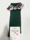 Meia Pata Girls Dark Green Knee High Socks with Tartan Bow | Christmas Socks
