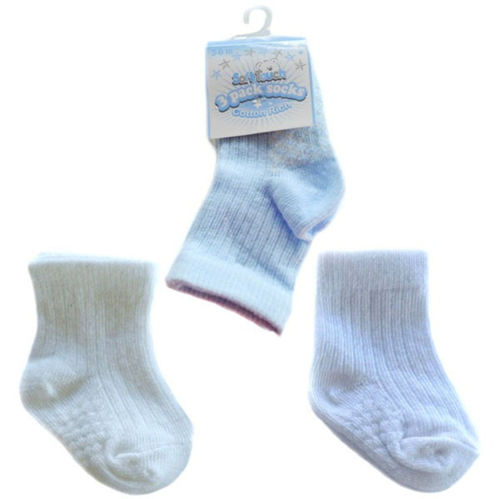 Pack of 3 - Blue, White & Cream Baby Boys Socks