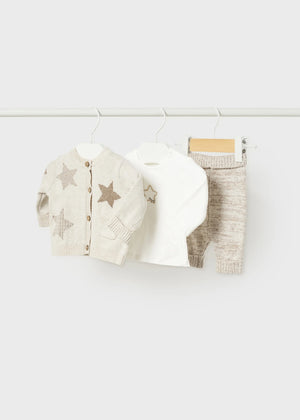 Mayoral Babys 3 Piece Cotton Beige Knitted Star Outfit Set