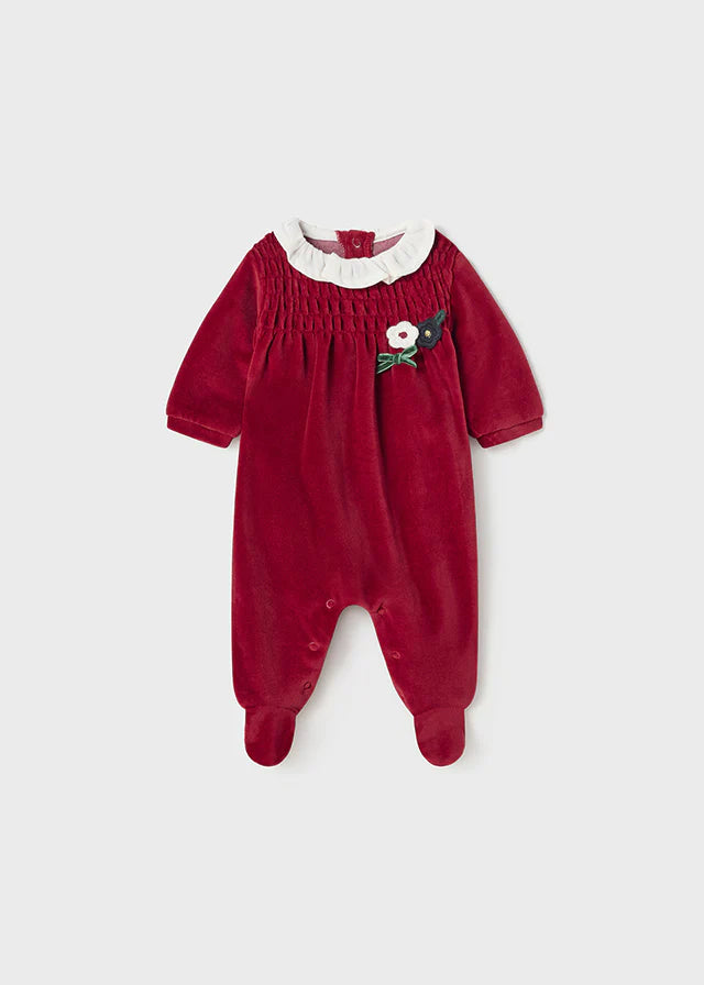 Mayoral Red Baby Velour Sleep-suit |2739 | Christmas Outfits