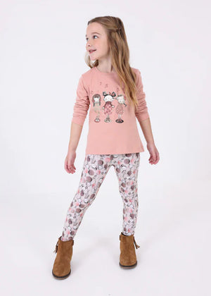 Mayoral Girls Pink Printed Long Sleeved Top and Leggings Outfit Set 4014/4784