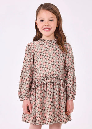 Mayoral Girls Pink & Beige Ruffle Print Dress