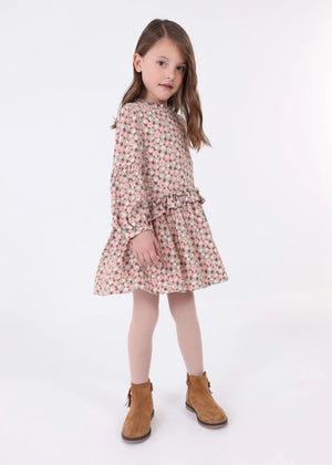 Mayoral Girls Pink & Beige Ruffle Print Dress 65% OFF