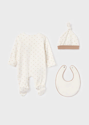 Mayoral Baby Newborn White & Beige Elephant and Lion Sleepsuit  Set | 9360 Baby Gift