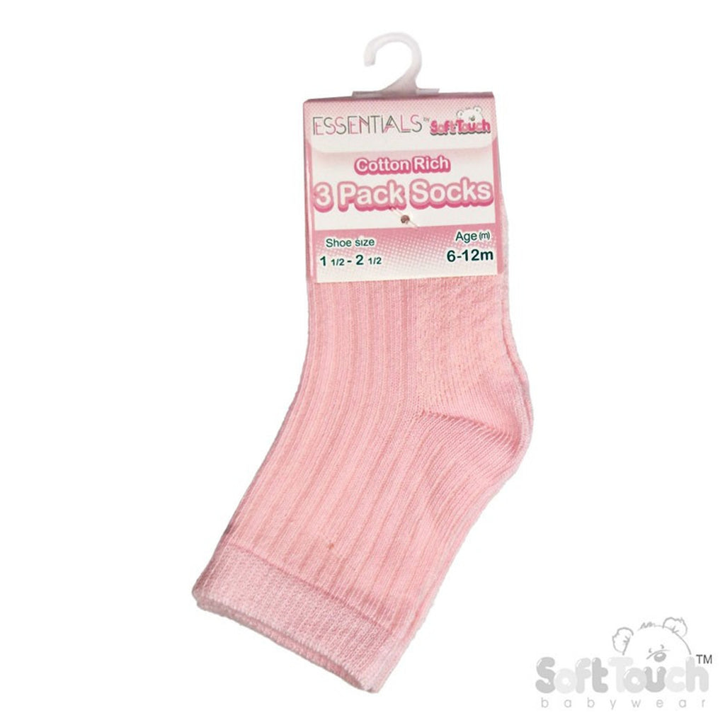 Pack of 3 - Pink, White & Cream Baby Girls Socks