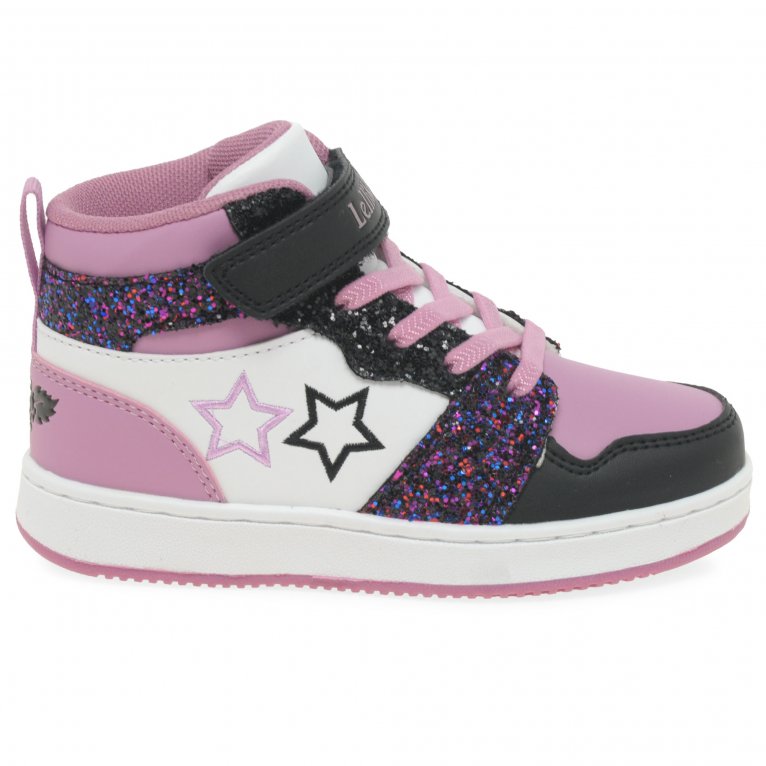 Lelli Kelly Anna B Girls Pink Glitter Star HiTop Trainers Baseball Boots