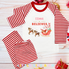 Personalised I believe Christmas Children's Pyjamas Red Striped Pyjamas - MATCHING FAMILY PYJAMAS