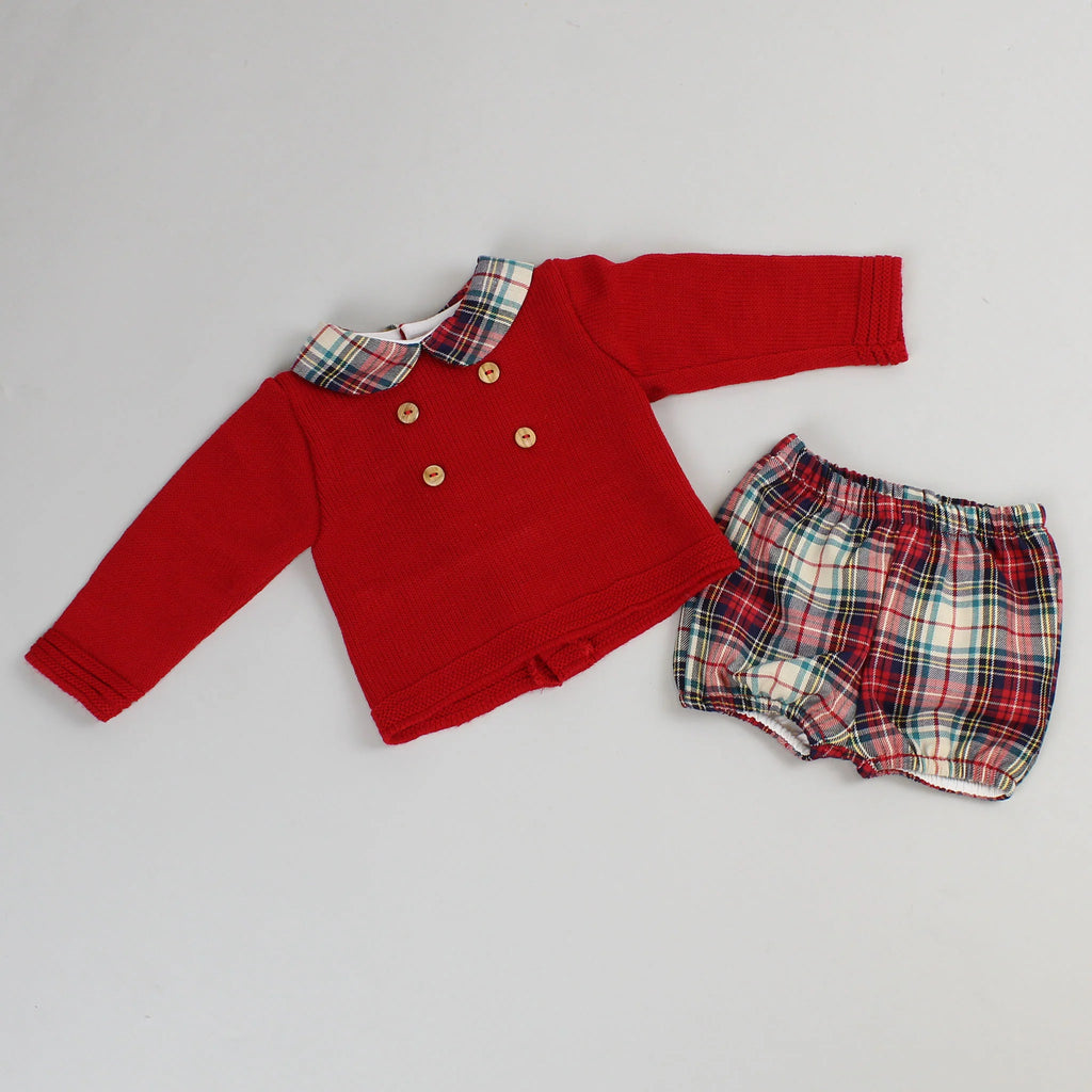 Pex Baby Red Knitted Top & Tartan Matching Shorts - Cole