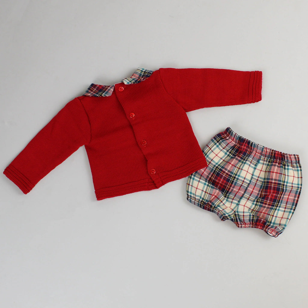 Pex Baby Red Knitted Top & Tartan Matching Shorts - Cole | SALE