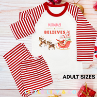 Personalised ADULT Christmas Pyjamas Red Striped Pyjamas - MATCHING FAMILY PYJAMAS