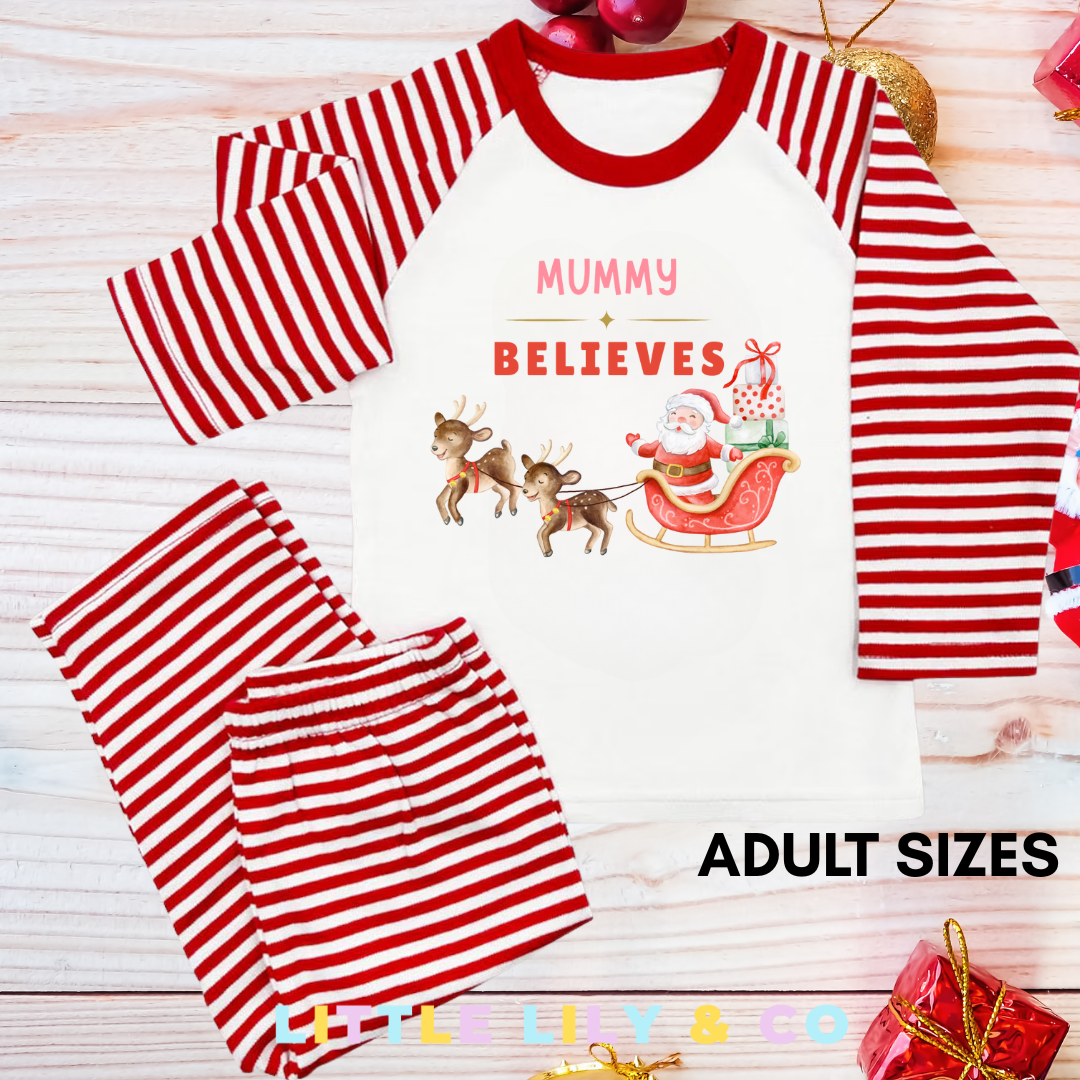 Personalised ADULT Christmas Pyjamas Red Striped Pyjamas - MATCHING FAMILY PYJAMAS