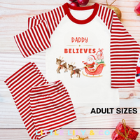 Personalised ADULT Christmas Pyjamas Red Striped Pyjamas - MATCHING FAMILY PYJAMAS
