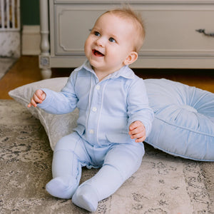 Emile Et Rose Edison Blue Check Baby Boys Babygrow