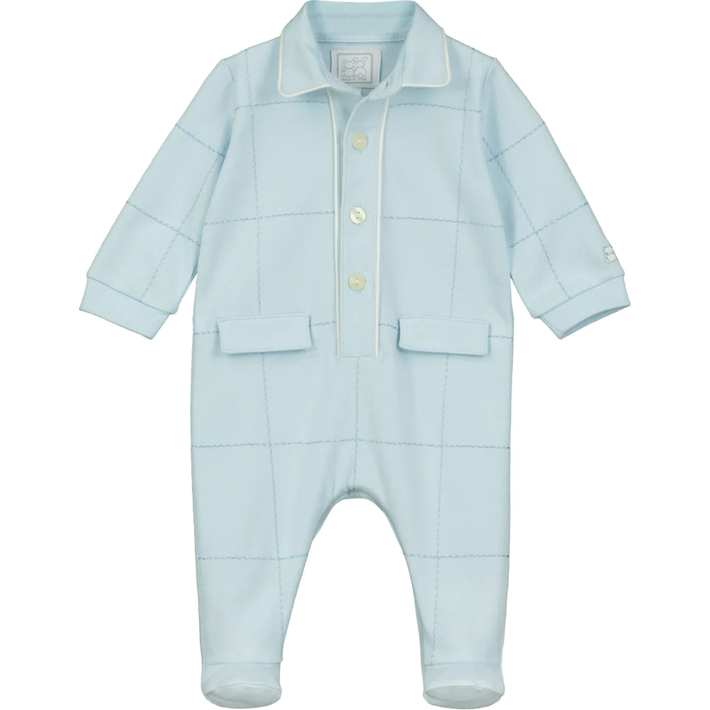 Emile Et Rose Edison Blue Check Baby Boys Babygrow