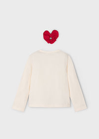Mayoral Girls Long Sleeved Bow T-shirt Cream and Pink with Scrunchie