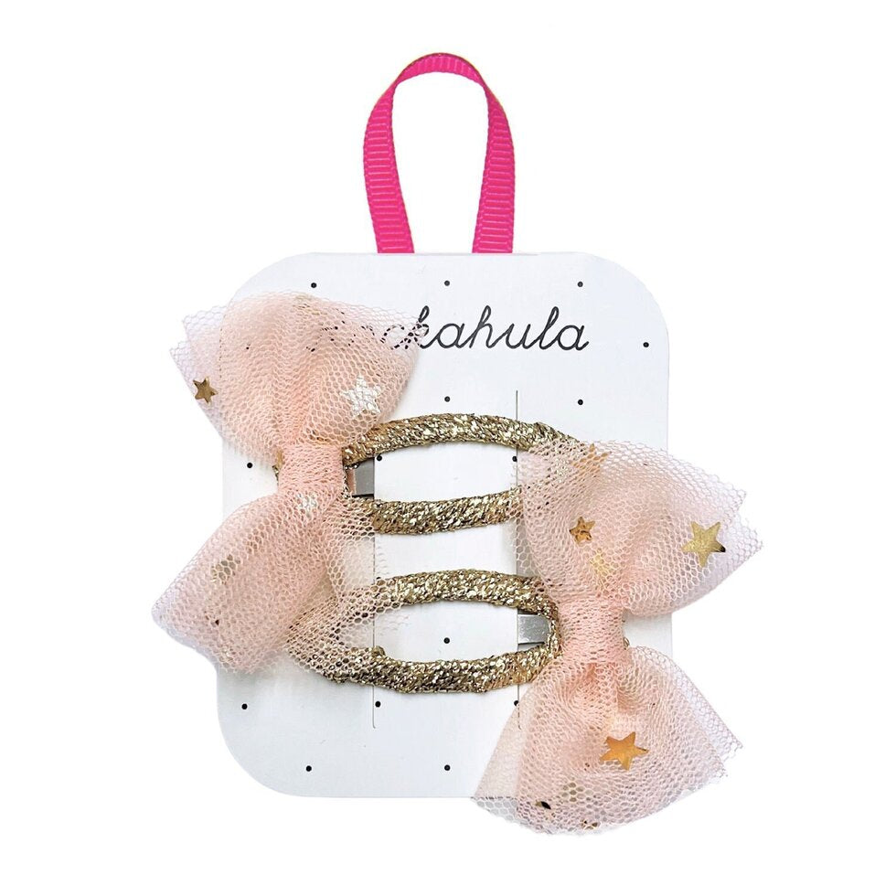 Rockahula Celestial Pink Tulle Bow Clips Gold