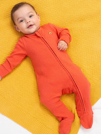 Kite Clothing Baby Little Rainbow Embroidered Orange Zip-Up Sleepsuit