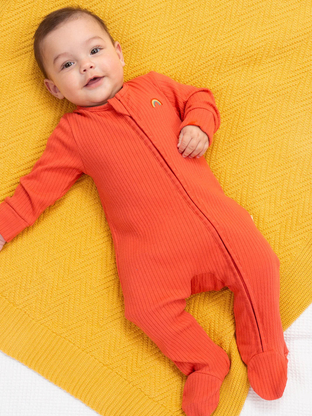 Kite Clothing Baby Little Rainbow Embroidered Orange Zip-Up Sleepsuit