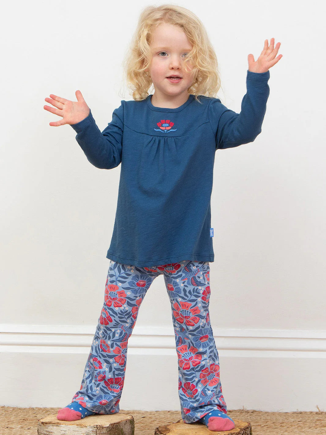 Kite Clothing Girls Thumbelina Printed Blue Floral Flared Leggings