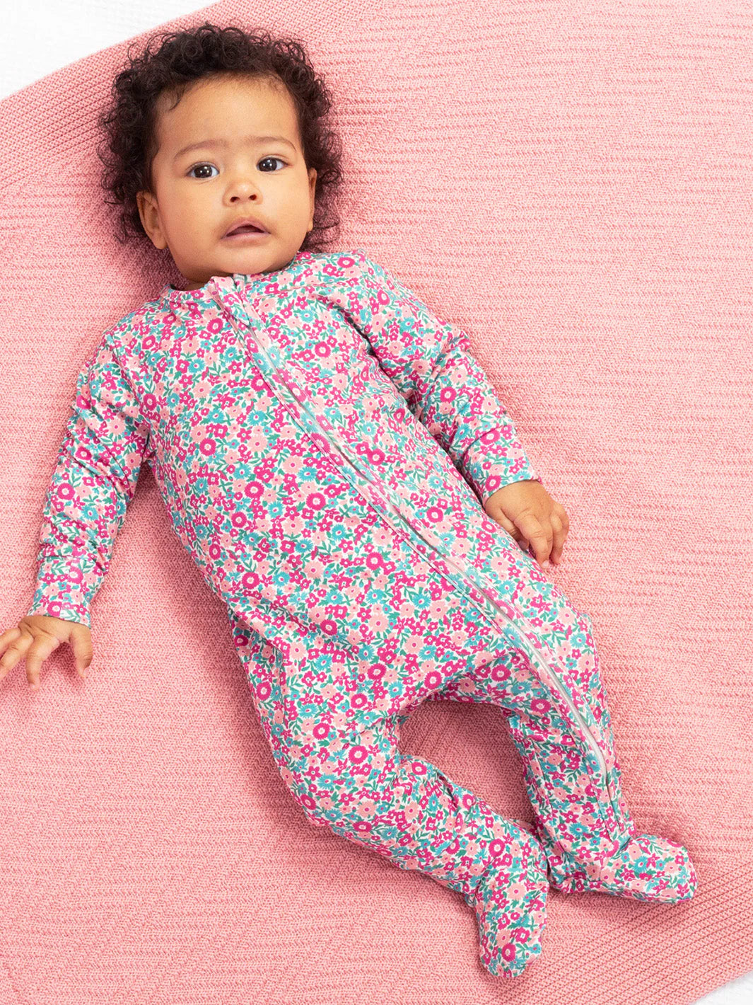 Kite Clothing Baby Girls Ditsy Tales Pink Floral Zip Sleepsuit