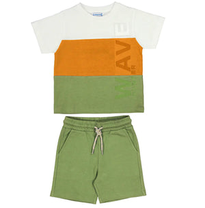 Mayoral Boys Orange and Green T-shirt and Shorts Outfit Set 3609 | New Season SS24