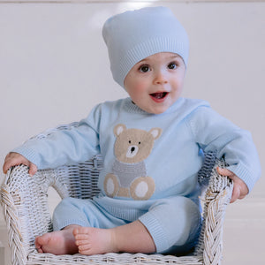 Emile Et Rose Enzo Enzo Blue Knit Teddy Trouser Set with Hat | SALE 30% OFF