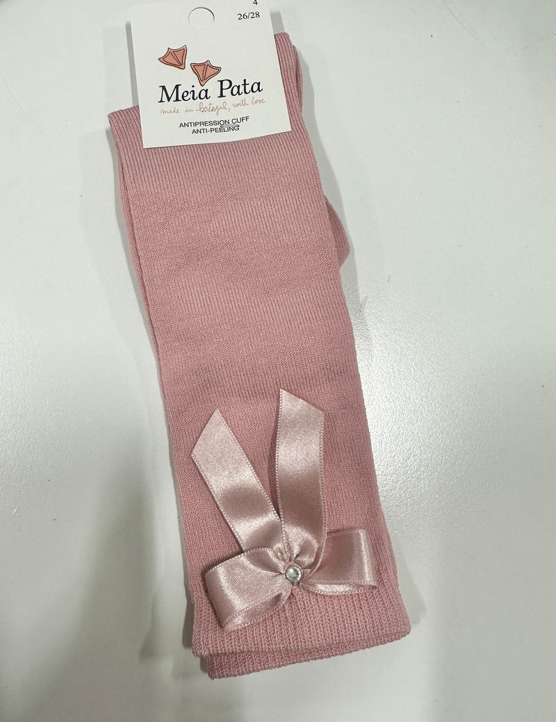 Meia Pata Girls Pink Knee High Socks with Bow
