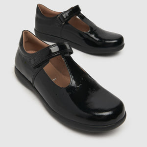 Geox Kids' Girls Naimara Black Patent Leather T-Bar School Shoes
