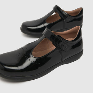 Geox Kids' Girls Naimara Black Patent Leather T-Bar School Shoes