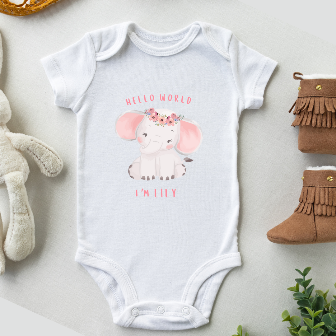 Personalised Baby Girl Hello World Baby Name Announcement White Vest