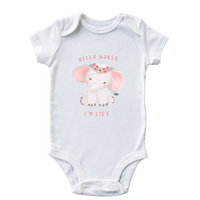 Personalised Baby Girl Hello World Baby Name Announcement White Vest