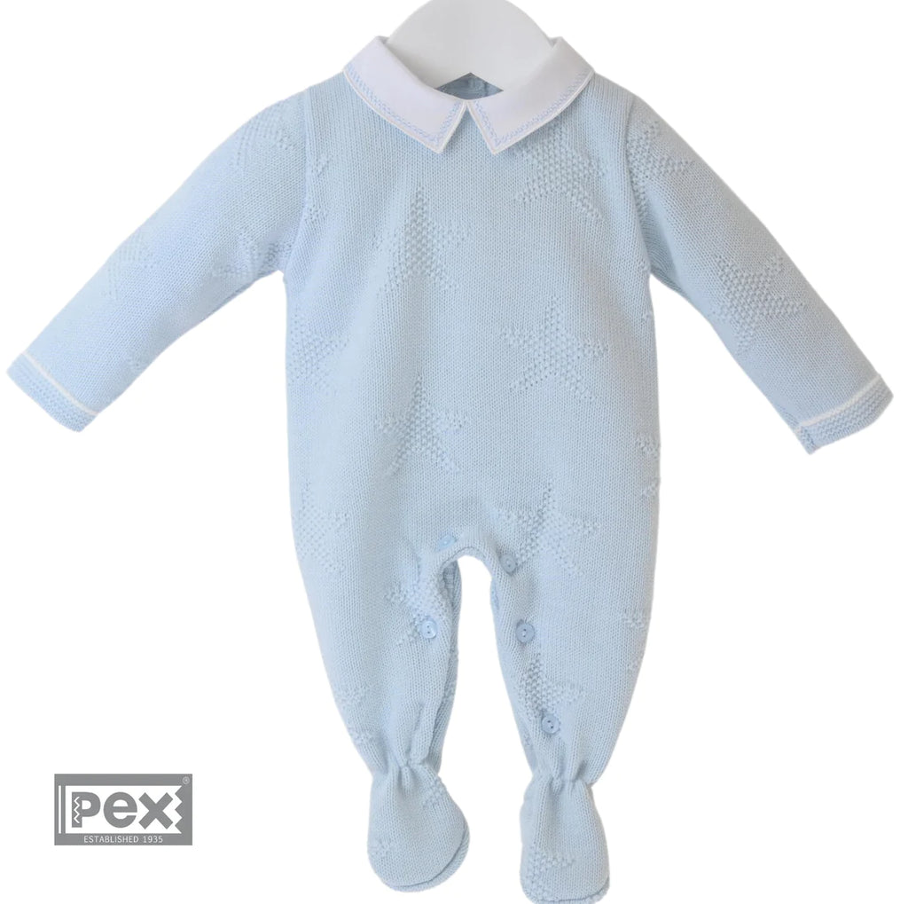 Pex Baby Boys Blue Star Knitted Romper/ Sleepsuit | 40% OFF