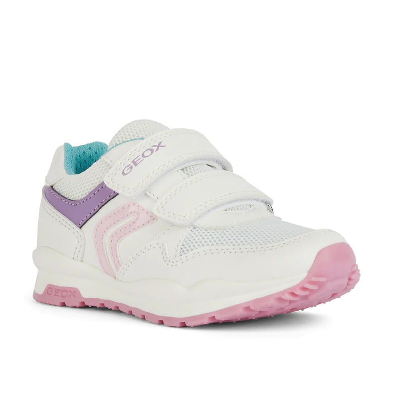 Geox Girls White and Pink J Pavel Velcro Trainers