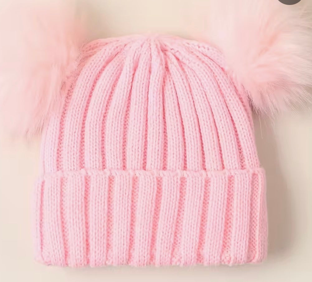 Baby Knitted Double Pom Pom Hat