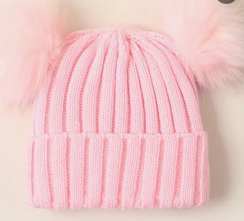 Baby Knitted Double Pom Pom Hat