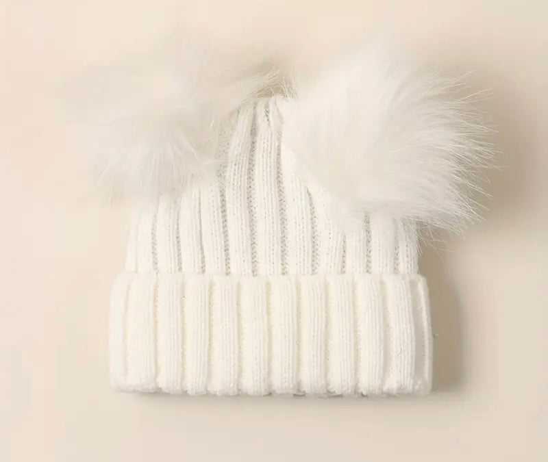Baby Knitted Double Pom Pom Hat
