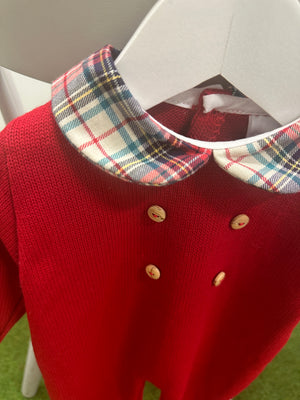 Pex Baby Red Knitted Tartan Sleepsuit - Cole | 50% OFF