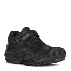 Geox Boys Black Savage Leather Strap and Lace Up School Shoes | J0424B