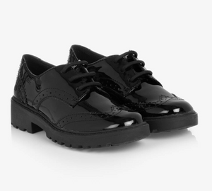 Geox J Casey Girls Brogue Black Patent School Shoes