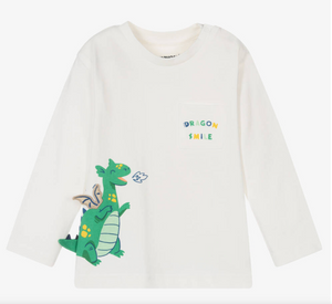 Mayoral Baby Ivory Cotton Dragon Long Sleeved T-shirt