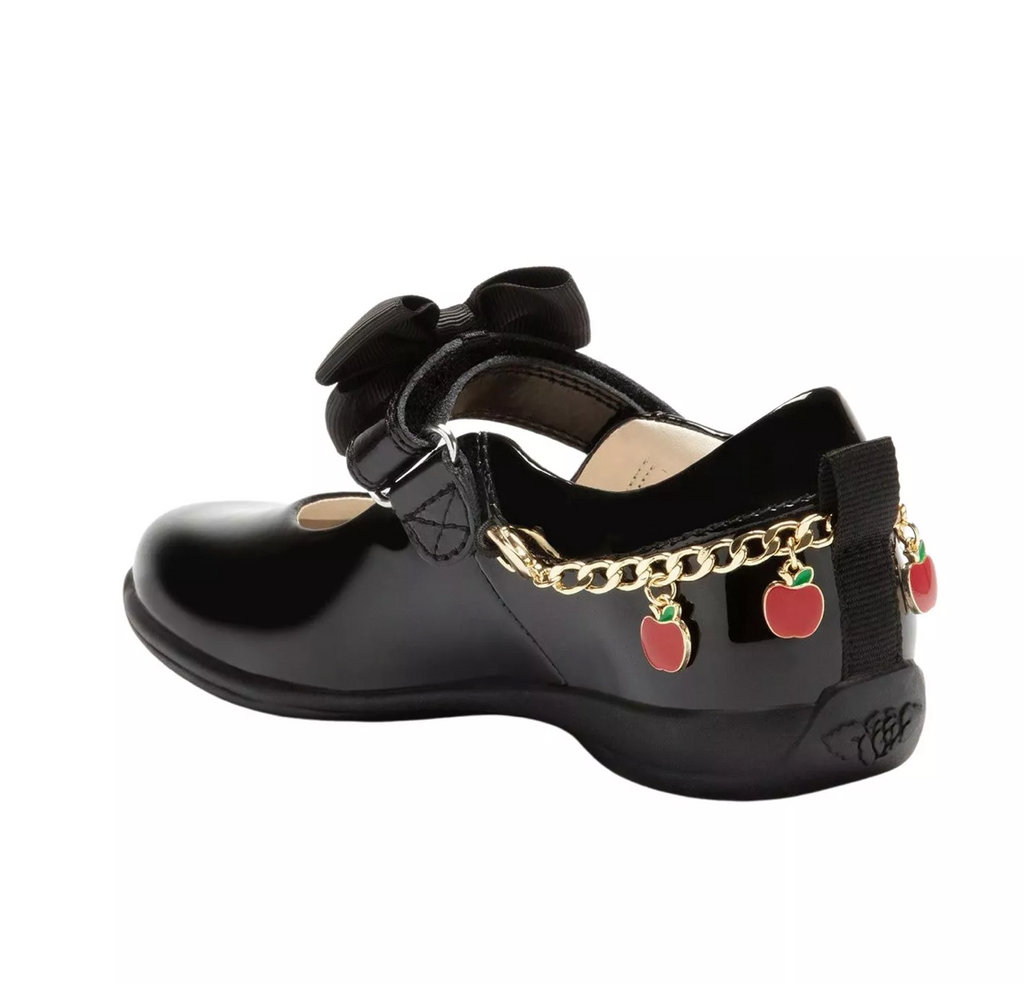 Lelli Kelly Apple Charm Black Patent Girls School Shoes Fior Di Mela | LK8729 | SALE