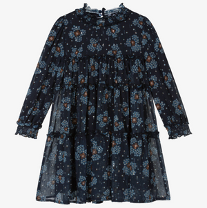 Mayoral Girls Blue Floral Chiffon Dress | girls sale 60% off