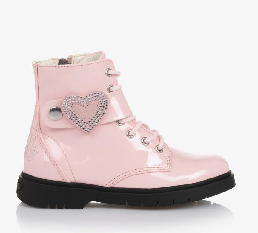 Lelli Kelly Pink Patent Winter Boots Diamante Stella Heart Girls