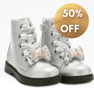 Lelli Kelly Silver Glitter Bow Detail Winter Boots Stella Heart Girls Fior Di Fiocco | 50% OFF