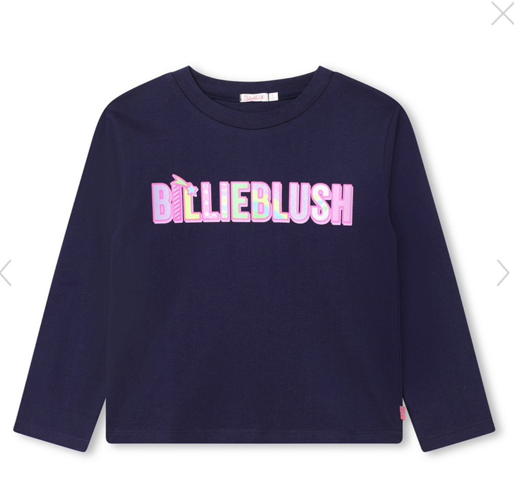 Billieblush Girls Navy Logo Long Sleeved T-shirt | SALE 50% OFF